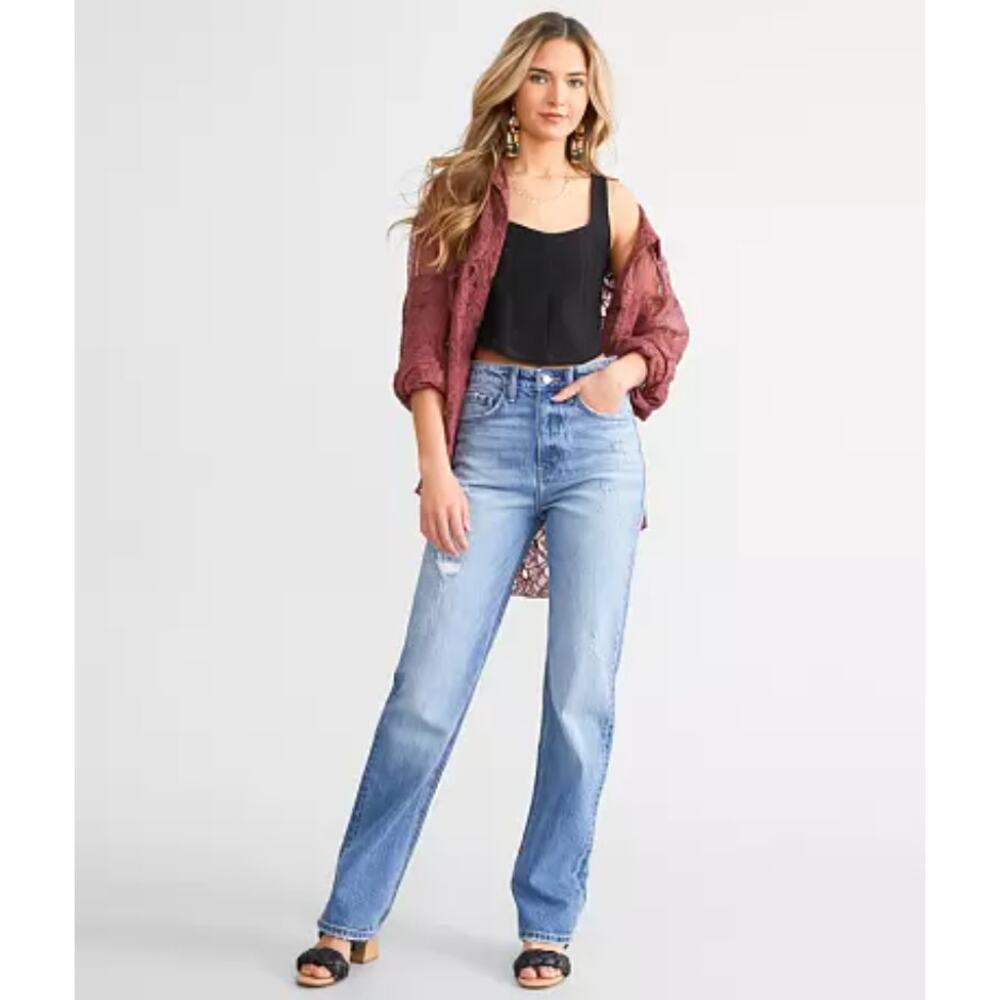KanCan Signature 90s Straight High Rise Distressed Blue Jeans 28 Vintage Y2K - Picture 10 of 10